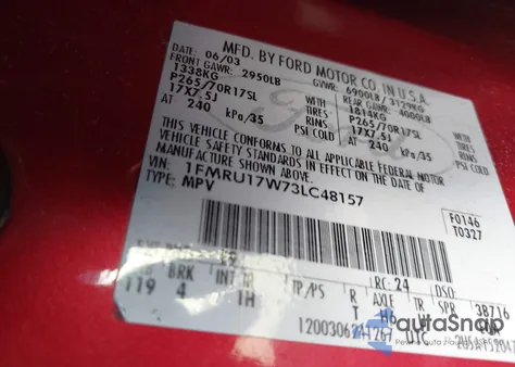 2003 Ford Expedition Eddie Bauer из США, поврежденный, VIN 1FMRU17W73LC48157